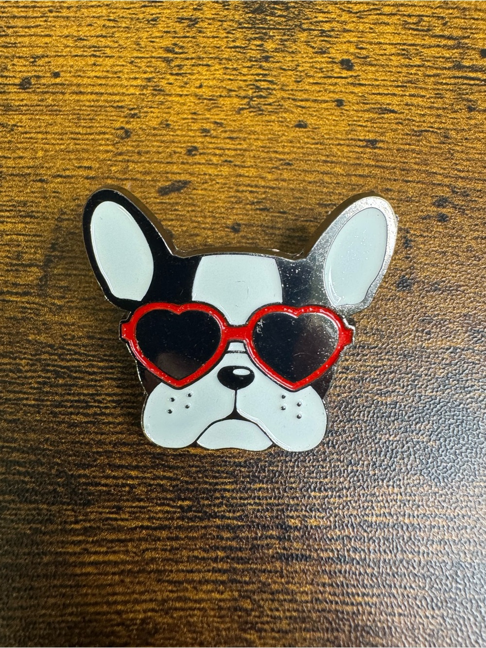 Stylish French Bulldog Pin with Red Heart Sunglasses